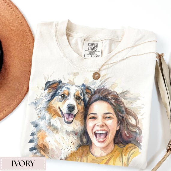 Comfort Colors Custom Pet Photo Shirt, Personalized Watercolor Dog Portrait TShirt, Customized Pet Image Top, Picture Gift for Cat Mom