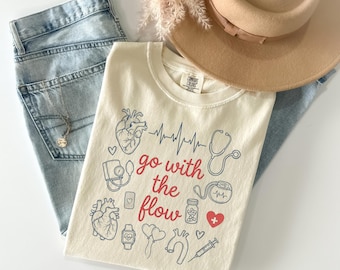 Comfort Colors Go With The Flow Shirt, Cardiology Crewneck, Heart Doctor Tee Gift, Cardiac Nurse Graphic Sweatshirt, Hospital Wear for Women
