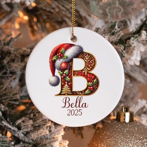 Monogram Christmas Ornament with Personalized Name, Custom Letter Xmas Ornament, Holiday Family Ornament, Initial Ceramic Ornament for Tree
