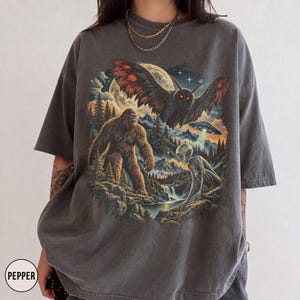 Cryptid Shirt Comfort Colors, Vintage Bigfoot Mothman Alien Graphic Tee, Retro UFO Paranormal TShirt, Cryptozoology Lover Gift