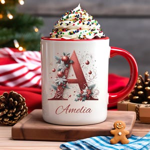 Personalized Christmas Mug Custom Name, Xmas Gift for Coworker, Initial Coffee Cup for Friends, Holiday 2025 Mug with Letter Hot Cocoa Mug