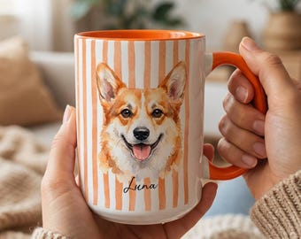 Personalized Corgi Mug, Striped Corgi Mom Coffee Cup, Custom Gift for Corgi Dog Lovers and Owners