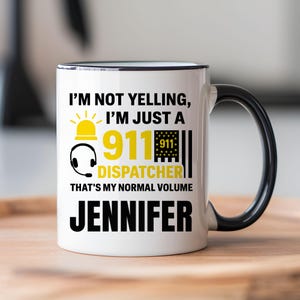 Custom 911 Dispatcher Mug Funny First Responder Gift for Police Dispatcher Emergency, Thin Gold Line Flag Thin Yellow Line, Telecom Week Cup