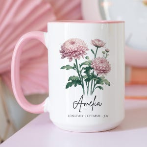 Personalized Birth Flower Mug with Name, Custom Birth Month Floral Coffee Cup, Spring Gift For Mom Birthday, Bestie, Daughter, Bridesmaid