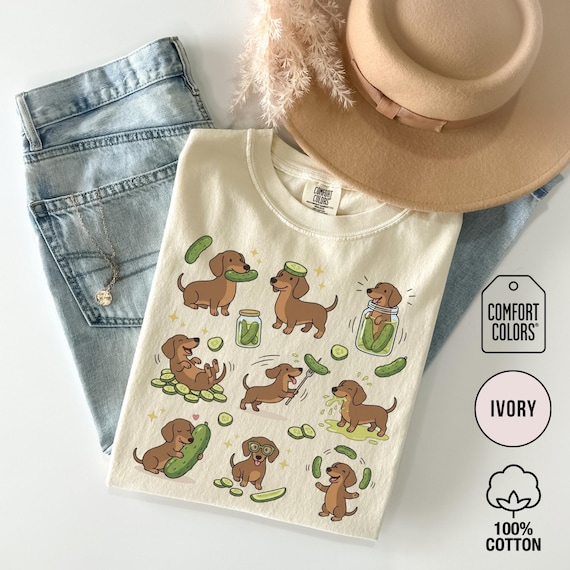 Comfort Colors Funny Dachshund Pickle Shirt Cute Doxie Pickles Graphic Tee Vegetarian Dog Shirt Wiener Pickle Princess Tee Cucumber Lover