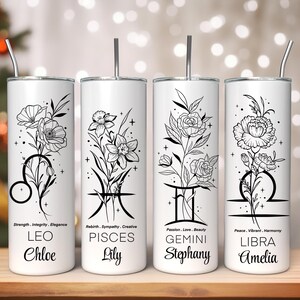 Personalized Birth Flower Tumbler with Name, Custom Coffee Cup Gift for Her Birthday and Matching Bridesmaid Proposal Wedding Mothers Day