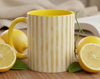 Striped Ceramic Mug, Modern Housewarming Coffee Cup with Stripes, Trendy Colorful Cup Gift for Coffee Lovers, Minimalist Mug Kitchen Decor