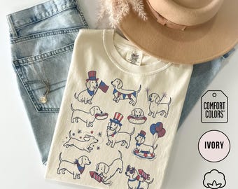 Comfort Colors 4th of July Dachshund Shirt, Patriotic Wiener Dog Tee, Funny Sausage Dog Independence Day TShirt, USA Doxie Mom Fourth Outfit