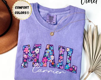 Mail Carrier Shirt for Women, Cute Floral Post Office Tee, Mail Delivery T-Shirt for Postal Worker Gift Mail Lady Shirt, Letter Carrier Tee