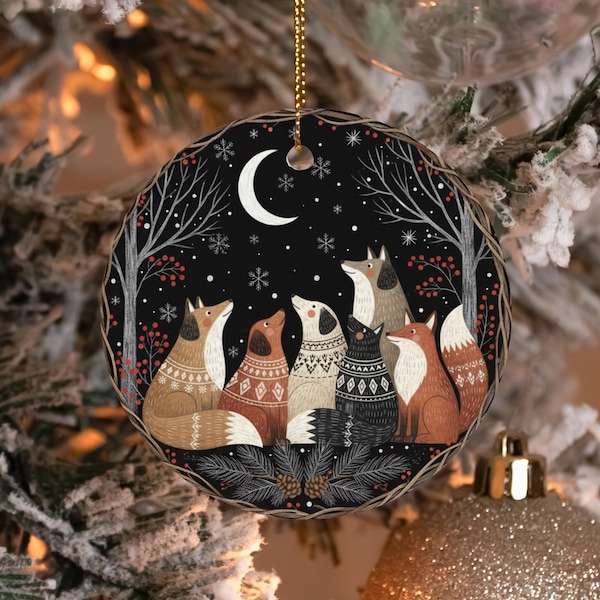 Scandinavian Christmas Ornament, Nordic Dogs Tree Decor, Swedish Foxes Folk Art Gift, Norwegian Hygge Xmas, Scandi Wolf Cottagecore Holiday