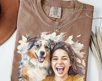 Comfort Colors Custom Photo Shirt Watercolor Picture Tee Personalized Tshirt with Image Make Your Own Portrait Family Customized Gift