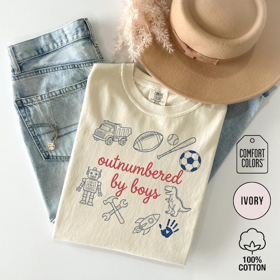 Comfort Colors Outnumbered By Boys Shirt Sons Mom Graphic Tee Funny Mom Life TShirt Motherhood Gift for Mother's Day