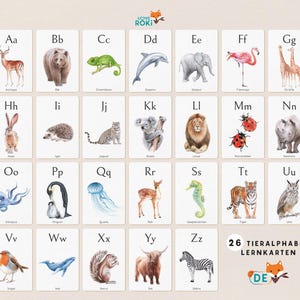 ABC Tiere Lernkarten , Montessori Buchstaben Karten , Alphabet Karten Kindergarten, Vorschule, Grundschule, Sofortdownload