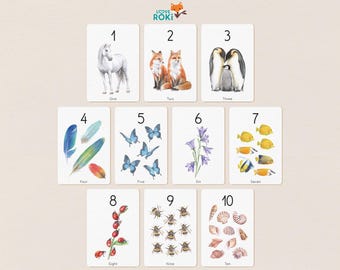 Printable Number Flashcards for Kids , Printable Watercolor Cards, Montessori Inspired Learning Tool