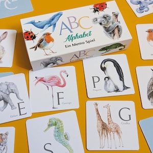Juego de memoria, juego de memoria, tarjetas de memoria para aprender el abecedario, tarjetas de emparejamiento del alfabeto para niños, tarjetas del alfabeto de animales