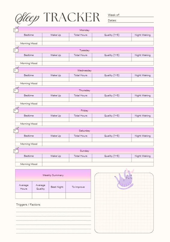 Sleep Tracker Printable, Daily Sleep Log, Night Routine Planner - Etsy
