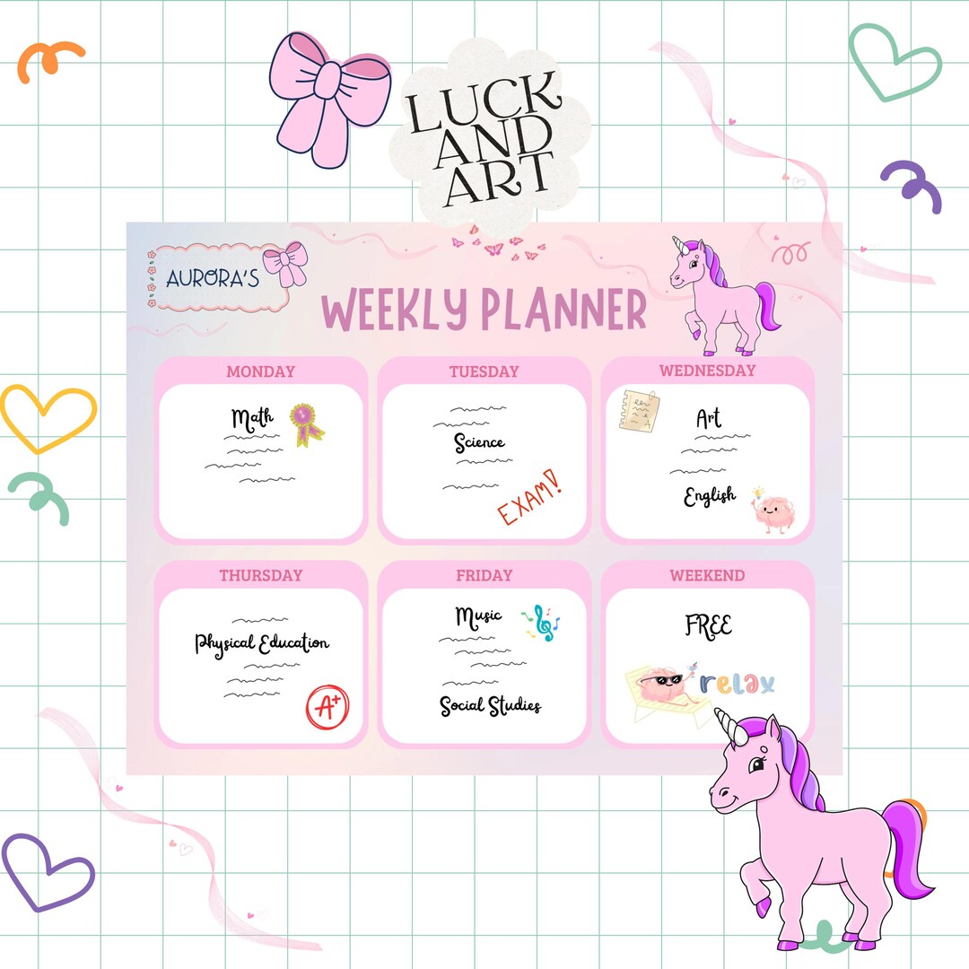 Kids Planner | Printable Planner | Unicorn Schedule | Digital Planner ...