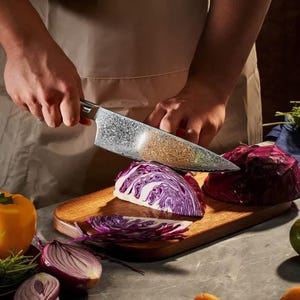Copper Damascus Chef Knife For Anniversary, Handmade Luxury Kitchen Knife, Copper Blade, Malachite & Turquoise Handle Gift For Christmas