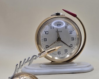 Sveglia vintage Slava a forma di globo URSS con razzo Vostok, decorazione spaziale sovietica, funzionante.