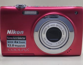 Nikon COOLPIX S2500 Red Digital Camera 12MP 4x Optical Zoom Compact Point and Shoot Camera w/ Battery & 2GB SD Card
