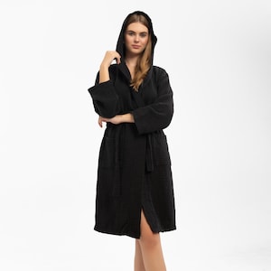 Cotton4 Layer Muslin Kimono, Soft Kimono Robe. Soft Absorbent Gauze Bathrobe, Summer Kimono. Robes for women, Soft Bathrobe,Black Color