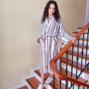 Organic Muslin Pockets Bathrobe, Turkish Towel Dressing Gown, Kimono Robe, Spa Robe, Adult Unisex Bathrobe, Turkish Cotton Robe