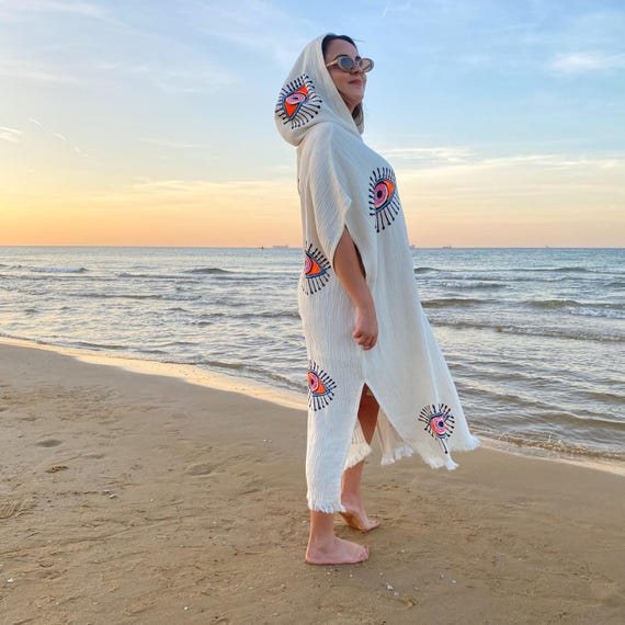 Kimono da festival boho con malocchio fatto a mano, abbigliamento