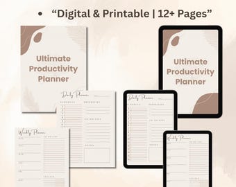 Boho-Produktivitätsplaner: Minimalistischer Beige Tages- & Wochentracker (Digitaler Download)