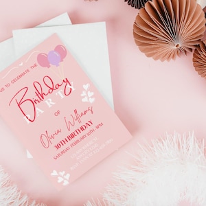 Convite para 30º aniversário, convite rosa coquete para menina, modelo de convite editável para 30º aniversário, convite para festa de aniversário, convite digital faça você mesmo.