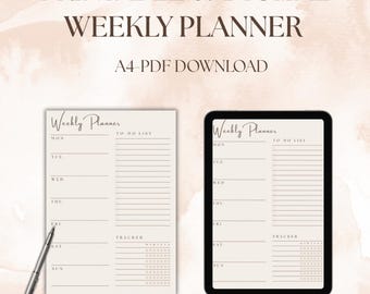 Boho Wochenplaner: Minimalistisch Beige A4 + Tablet (PDF)