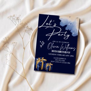 Bewerkbare 30e verjaardagsuitnodiging | Celestial Night Sky-thema | Digitale download voor mannen of vrouwen | Uitnodiging sterrenfeest
