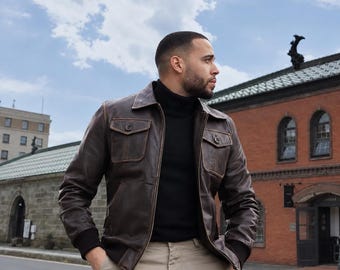 Echte Schaffellleder Bomberjacke | Handarbeit im Vintage-Stil