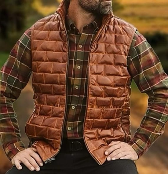 Sheepskin World Men's Leather Gilet Bodywarmer - Genuine Sheepskin Jacket Harvey Cognac