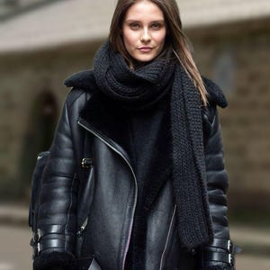 Women&#39;s Leather Aviator pilot RAF B3 Bomber Jacket ,Black Shearling B3 RAF Coat- Handmade with Real Sheepskin Leather and Faux Fur