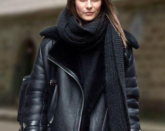 Women's Black Shearling Aviator Jacket: Handmade Sheepskin Leather B3 Bomber