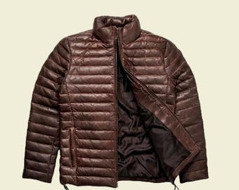Men's Sheepskin Leather Puffer Jacket | Winter Outerwear