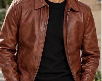 Men's Distressed Brown Sheepskin Leather Jacket