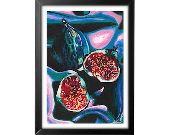 Originele kunstprint vijgenfruit, kunst aan de muur, mediterrane keukeninrichting