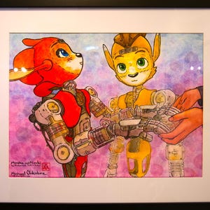Mirokaï robots at GITEX Dubai — original ink and watercolour on paper (42x29,7 cm.) painting