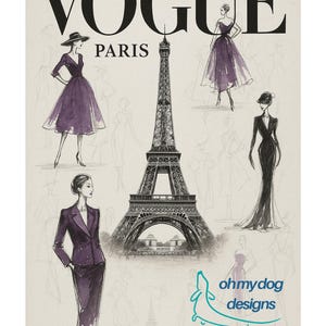 Paris Vogue Fashion Wall Art – Eiffel Tower Watercolor & Sketch Illustration – Chic French Printable Decor