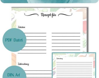 Recipe page, cookbook, recipe, digital PDF, design yourself, template, for printing, instant download, book, DIY, blank, printable