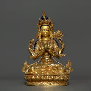 Handcrafted Chenrezig Statue I 24K Gold Gilded I Art for Practitioners