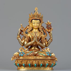 22 cm Small Handcrafted Chenrezig Statue I Bodhisattva of Compassion I 24K Gold Gilded
