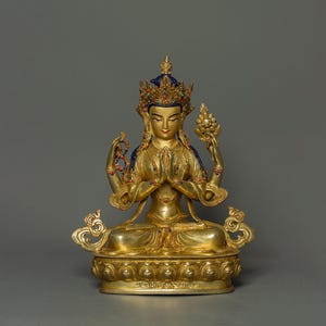 Handcrafted Chenrezig Statue I 24K Gold Gilded I Art for Practitioners