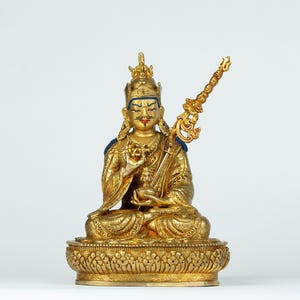 8 Inches Guru Rinpoche Statue I Handcrafted and Gilded with 24K Gold I Home Altar