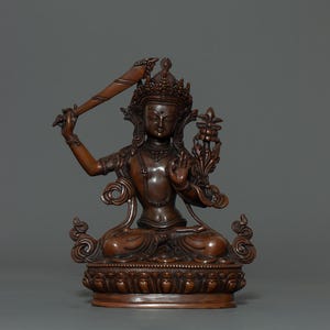 Oxidized Manjushri Statue I Bodhisattva of Wisdom I Art for Practitioners