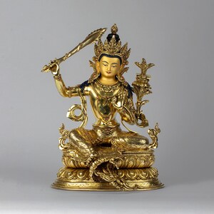 Handcrafted Manjushri Statue I Bodhisattva of Wisdom I Peace Decor