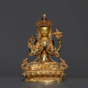 Handcrafted Chenrezig Statue I Bodhisattva of Compassion I Meditation Space | Traditional Himalayan Arts