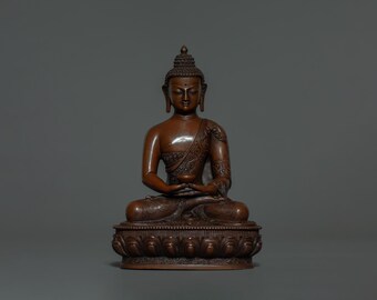 Handmade Oxidized Copper Amitabha Buddha Statue, Meditation Decor