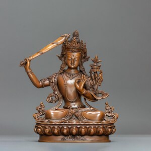 Oxidized Manjushri Statue I Bodhisattva of Wisdom I Art for Practitioners